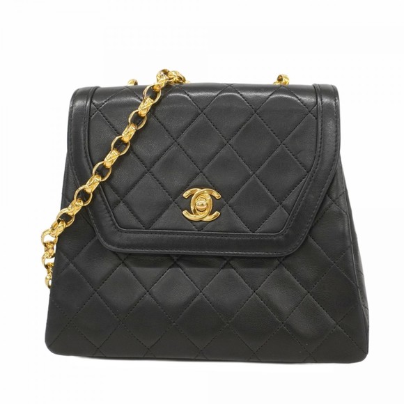Chanel Matelasse Shoulder Bag with Chain Bag, Lambskin, Black, Women's - Picture 1 of 14